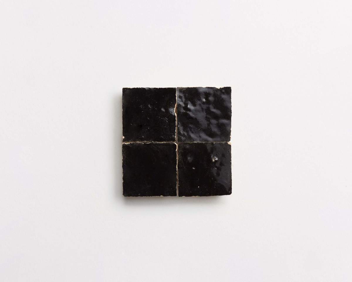 Zellige tile scribe's ink black 2" square.