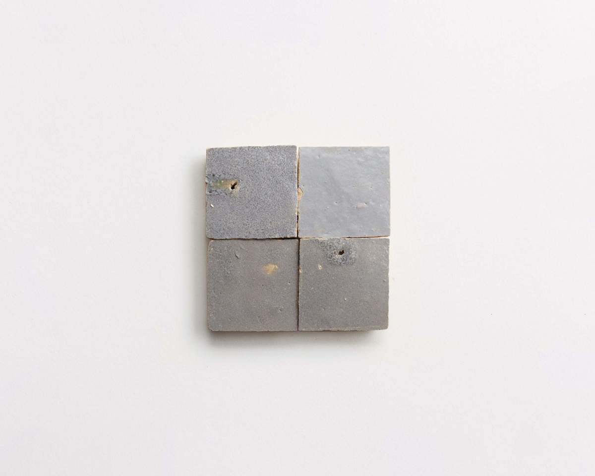 Zellige tile grey tile tarnished silver 2" square.