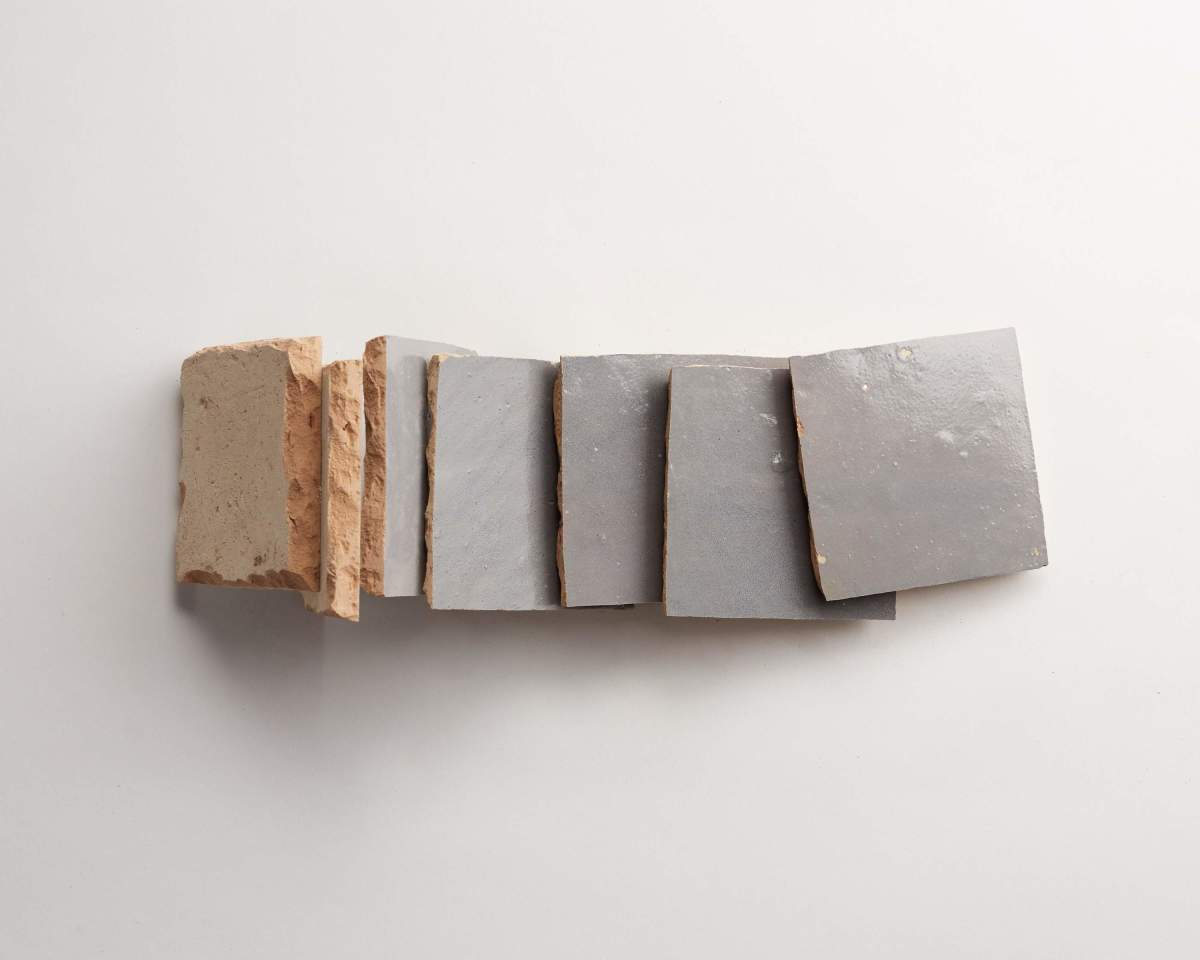 Zellige tiles grey tarnished silver 4" square.
