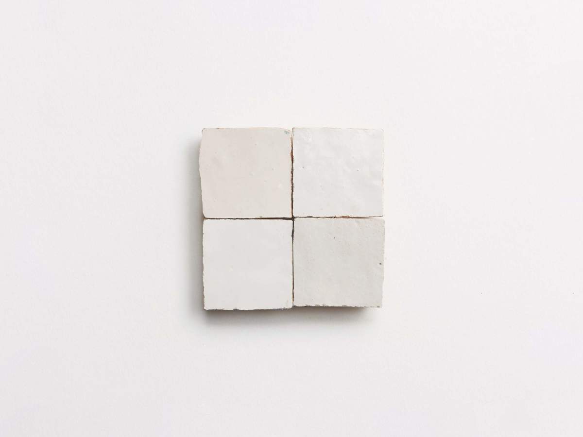 Zellige tiles moroccan weathered white 2" square.