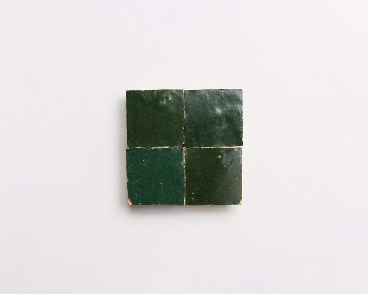 Zellige tiles cindered olive green 2" square.