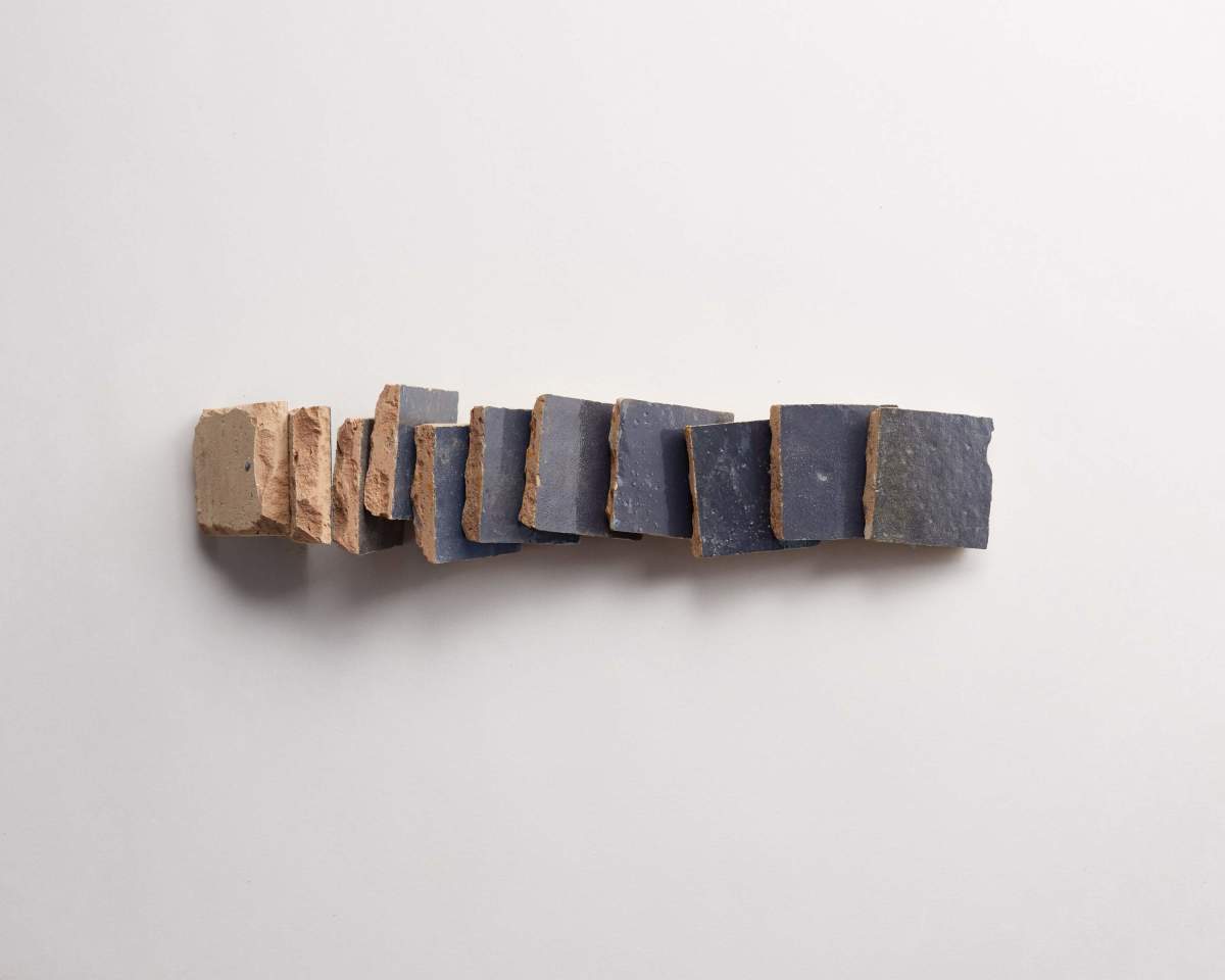 Zellige tile grey glaze battled armor 2" square.