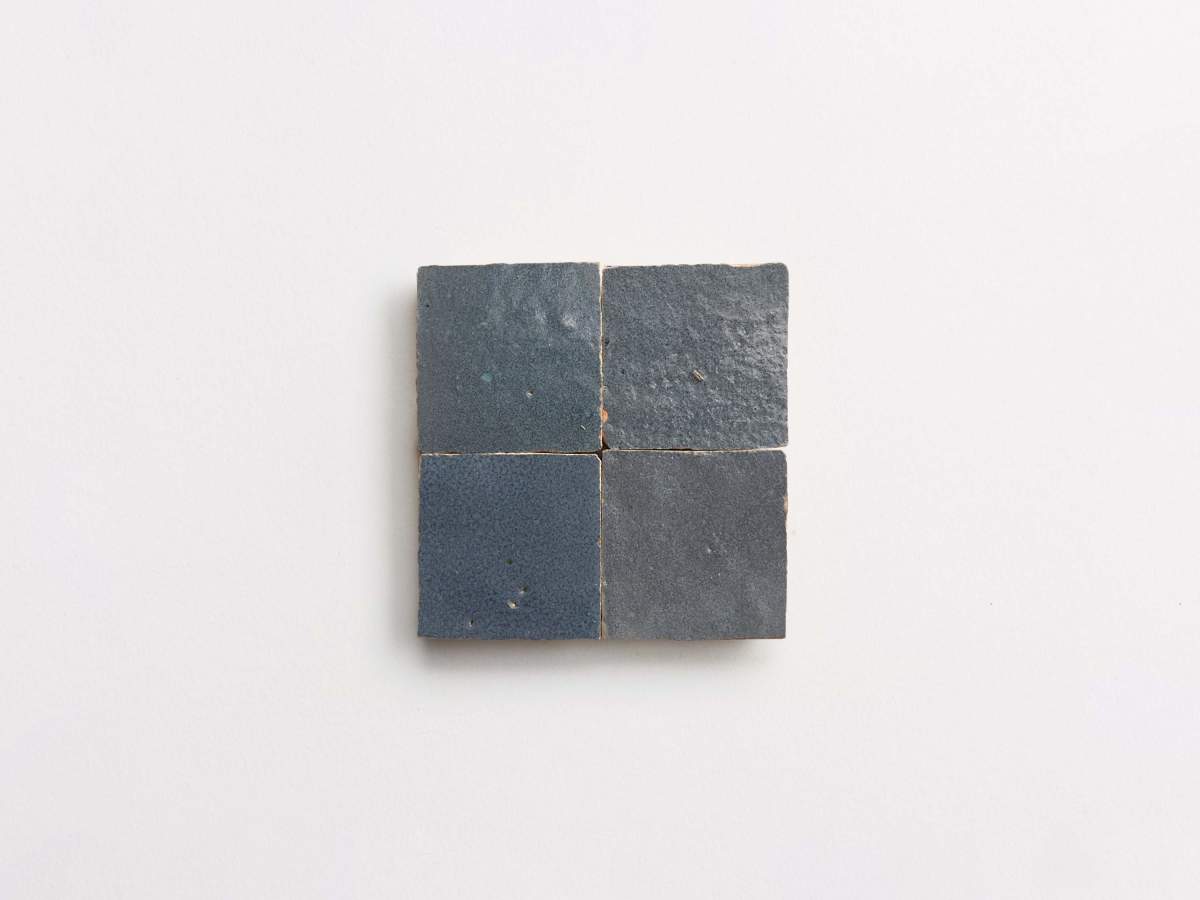 Zellige tiles tempered steel grey 2" square.