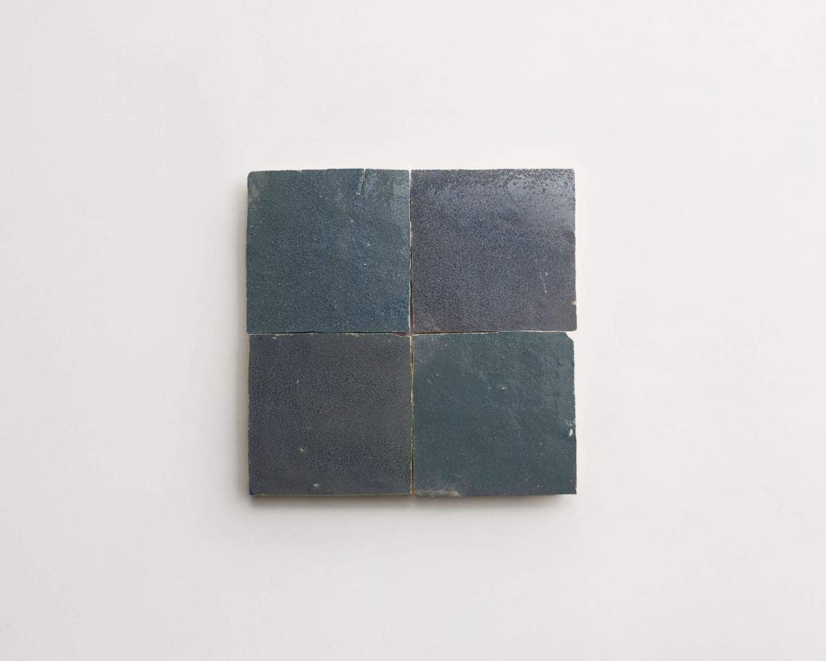 Grey zellige tile tempered steel 4" square.