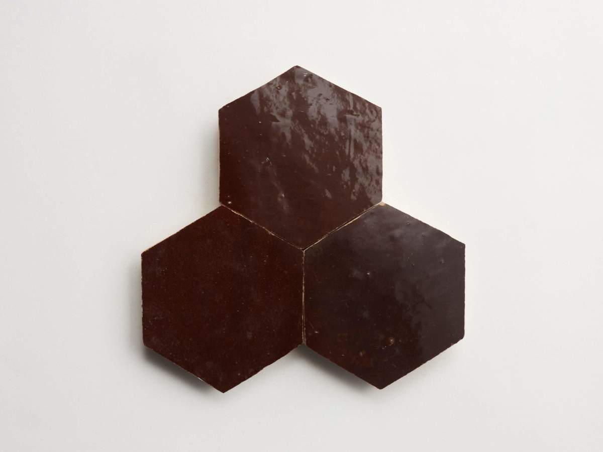 Zellige tile moroccan argan brown hexagon.