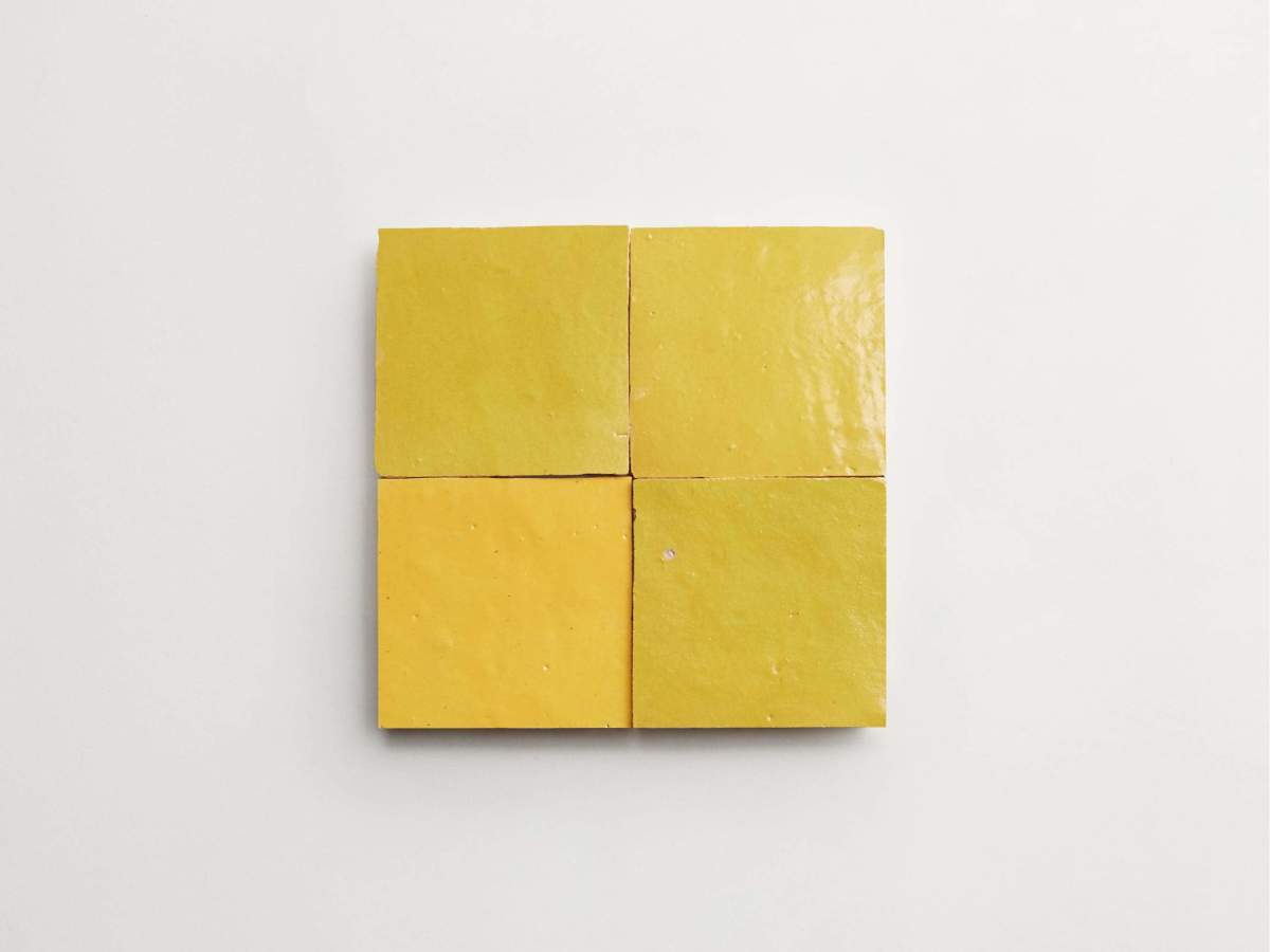 Yellow zellige tile indian saffron 4" square tile.