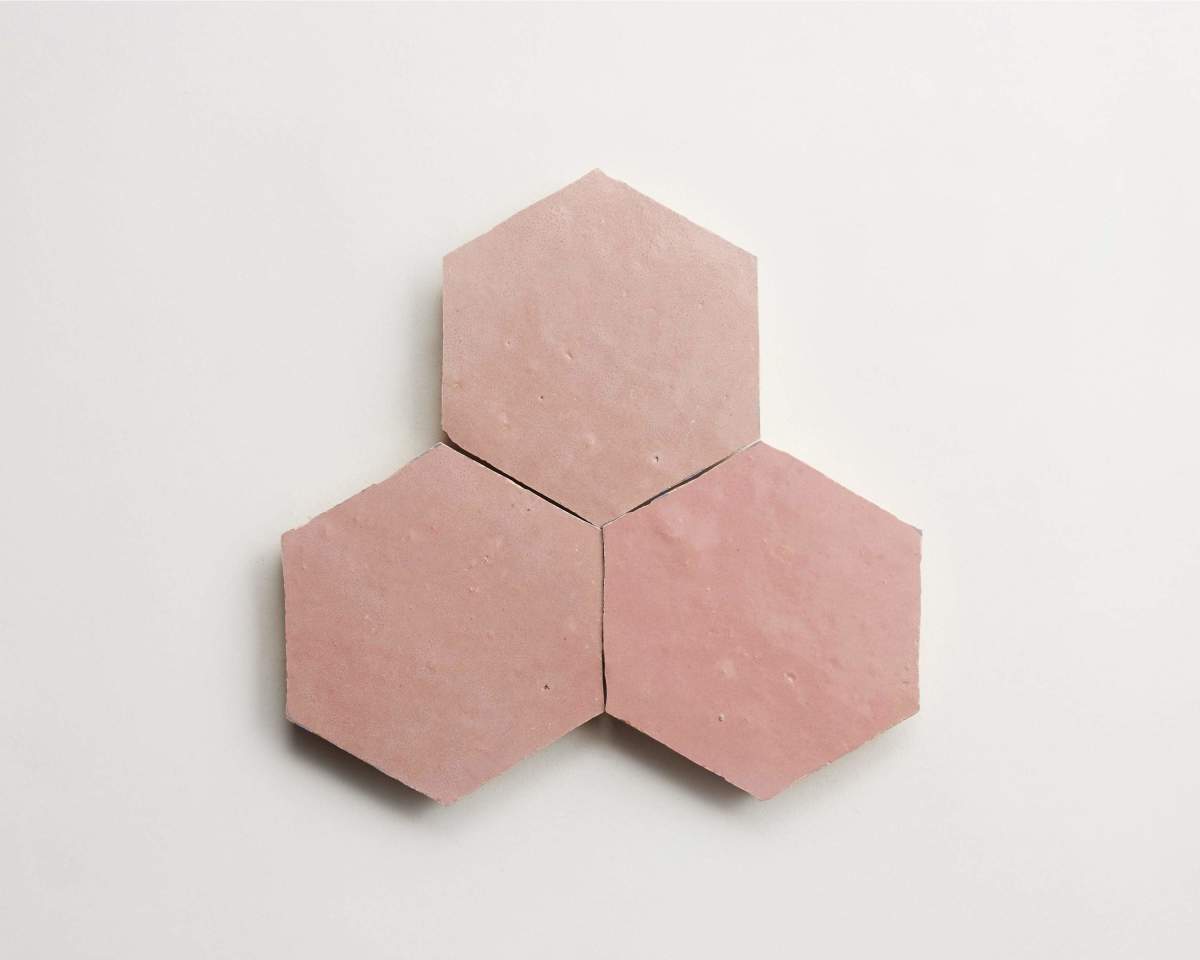 Pink zellige tile moroccan vintage rose hexagon.