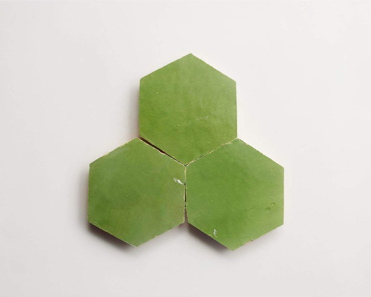 Zellige tile moroccan fallen citrus green hexagon.