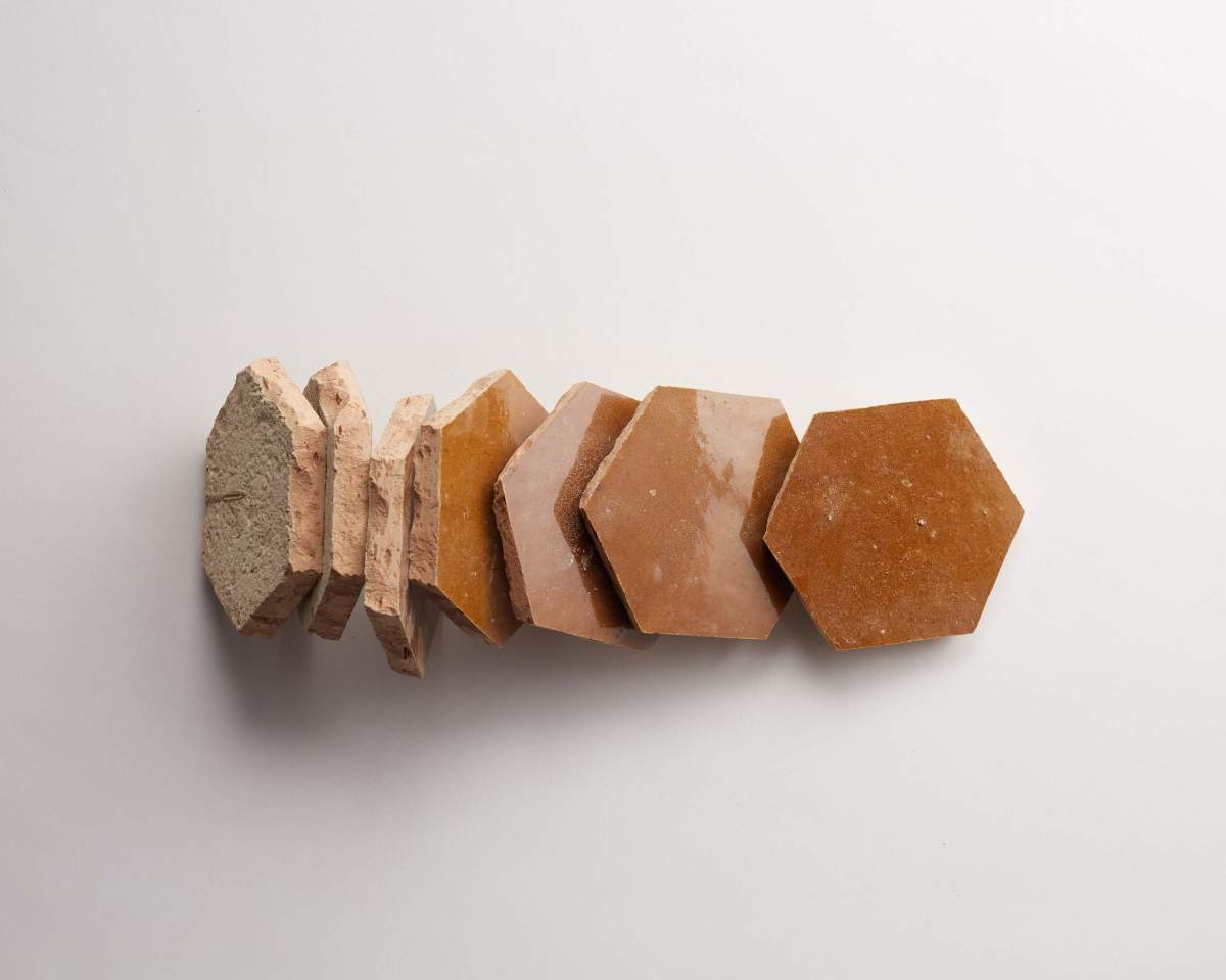 Zellige tile terracotta golden henna brown hexagon.