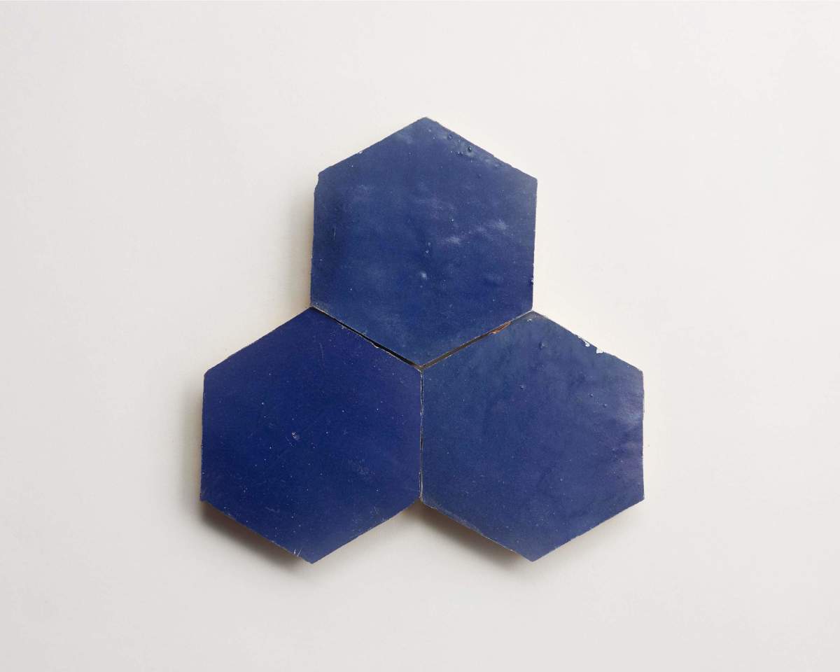 Zellige tile dark blue tile ancient sea hexagon.