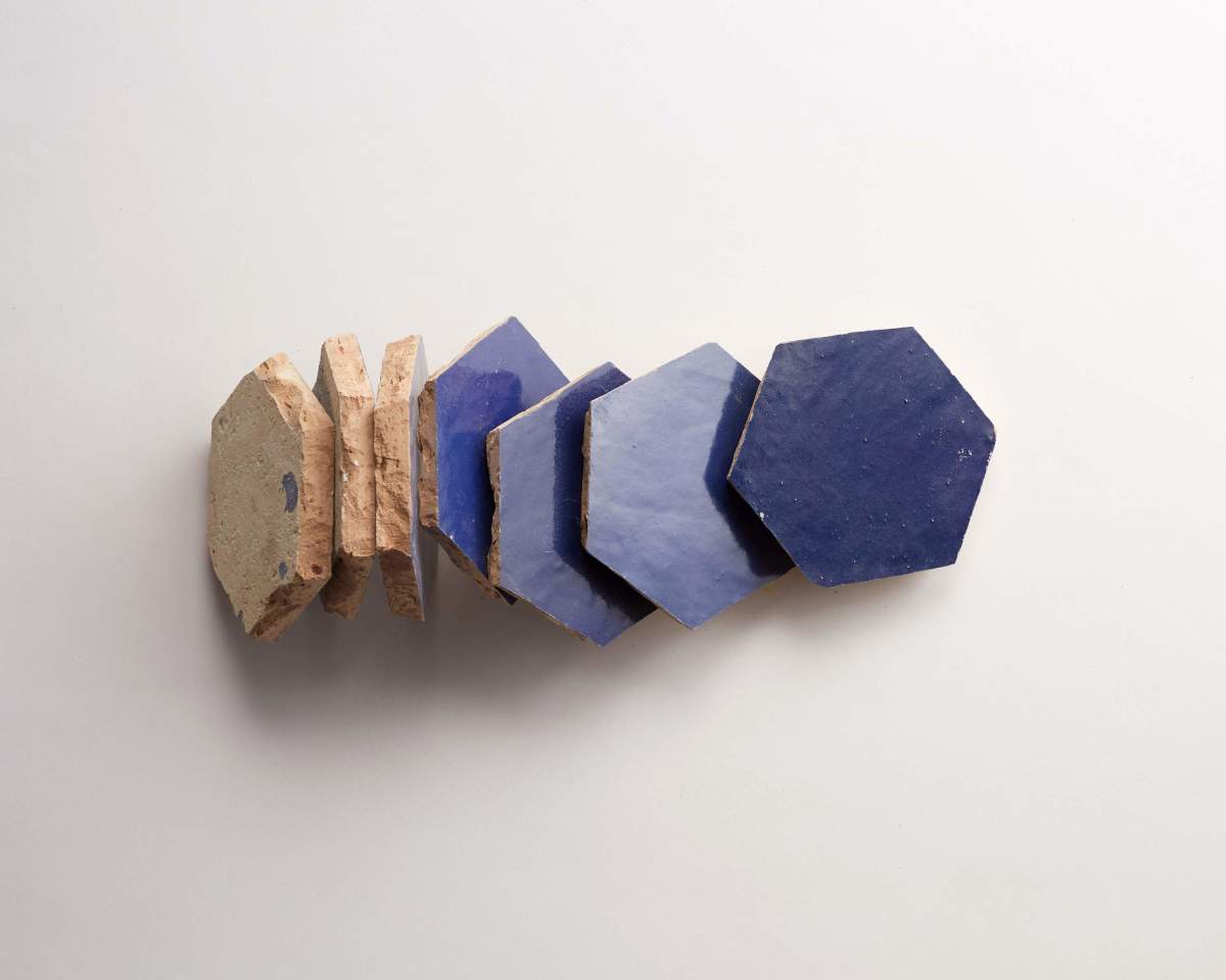 Zellige tile dark blue tile ancient sea hexagon.