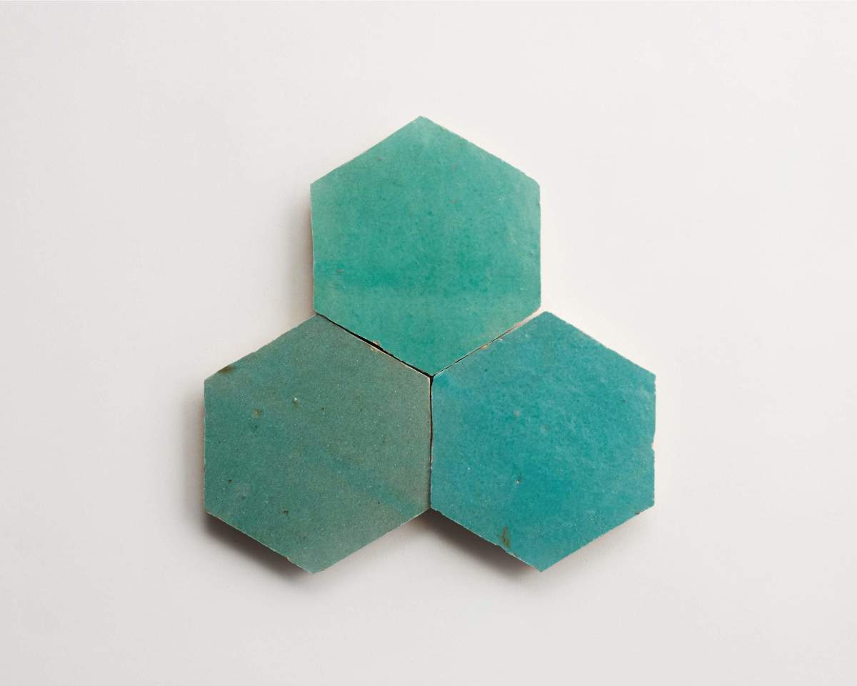 Blue zellige tile forgotten turquoise hexagon.