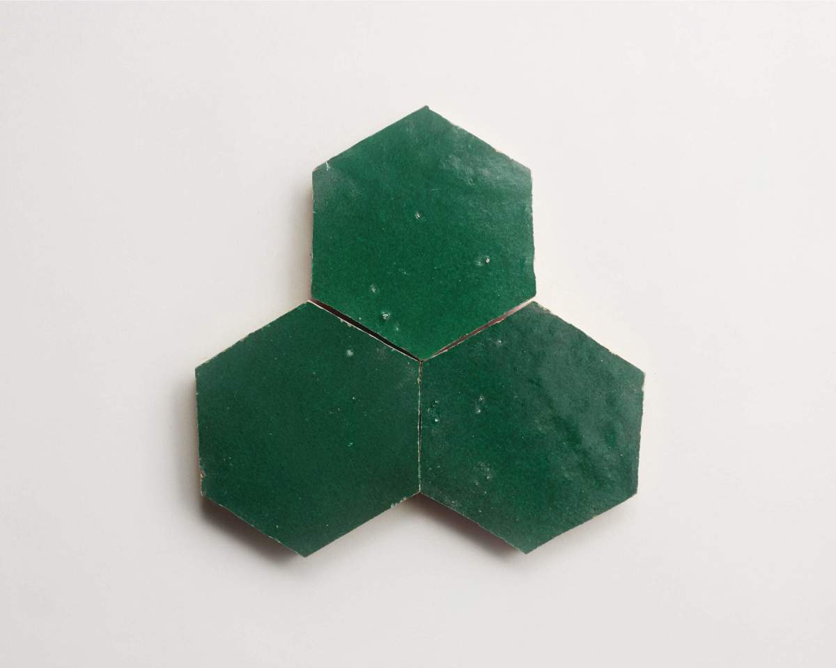 Zellige tile green secret lagoon hexagon.