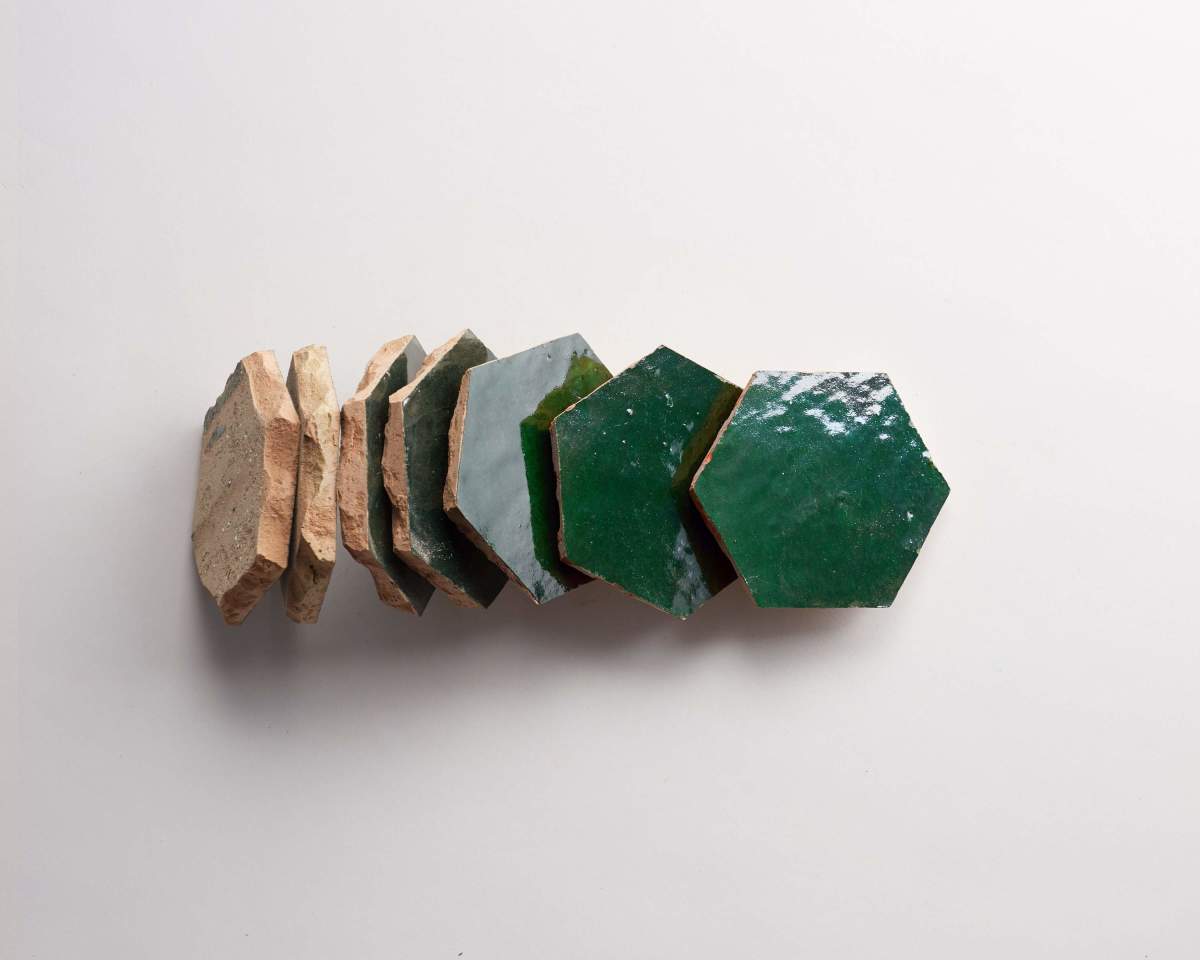 Zellige tile green secret lagoon hexagon.