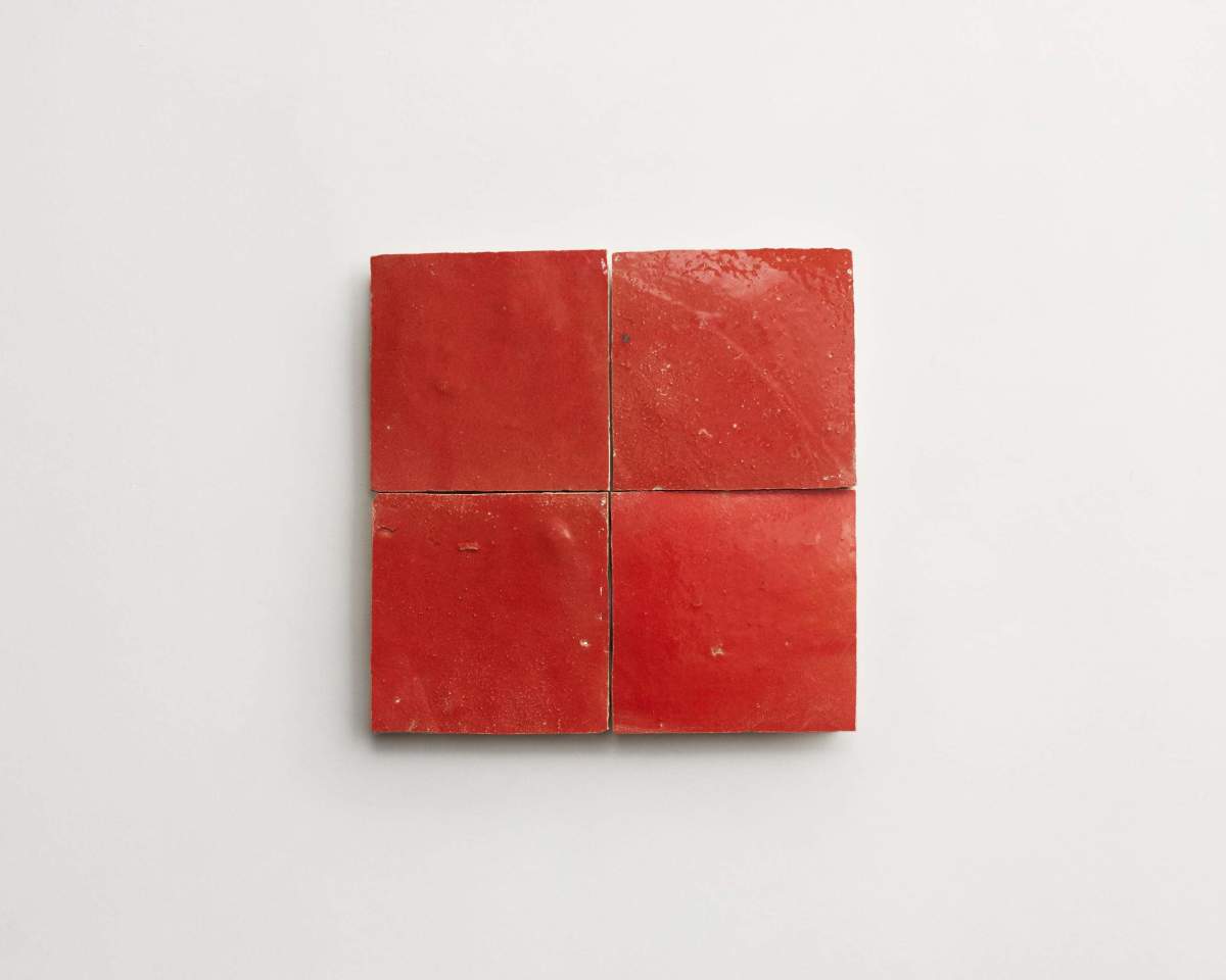 Zellige tiles moroccan palace red 4" square.