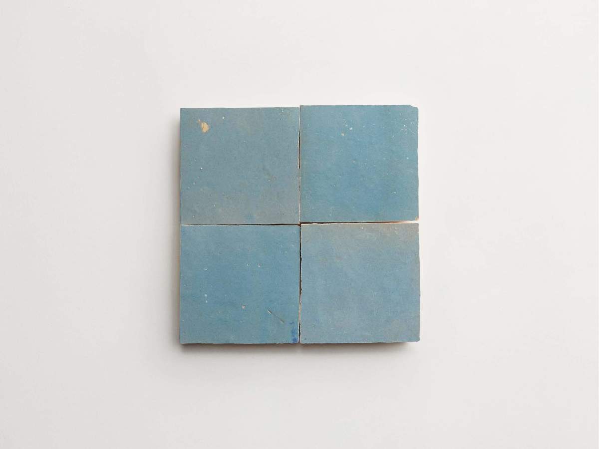 Zellige tiles pending storm blue 4" square.