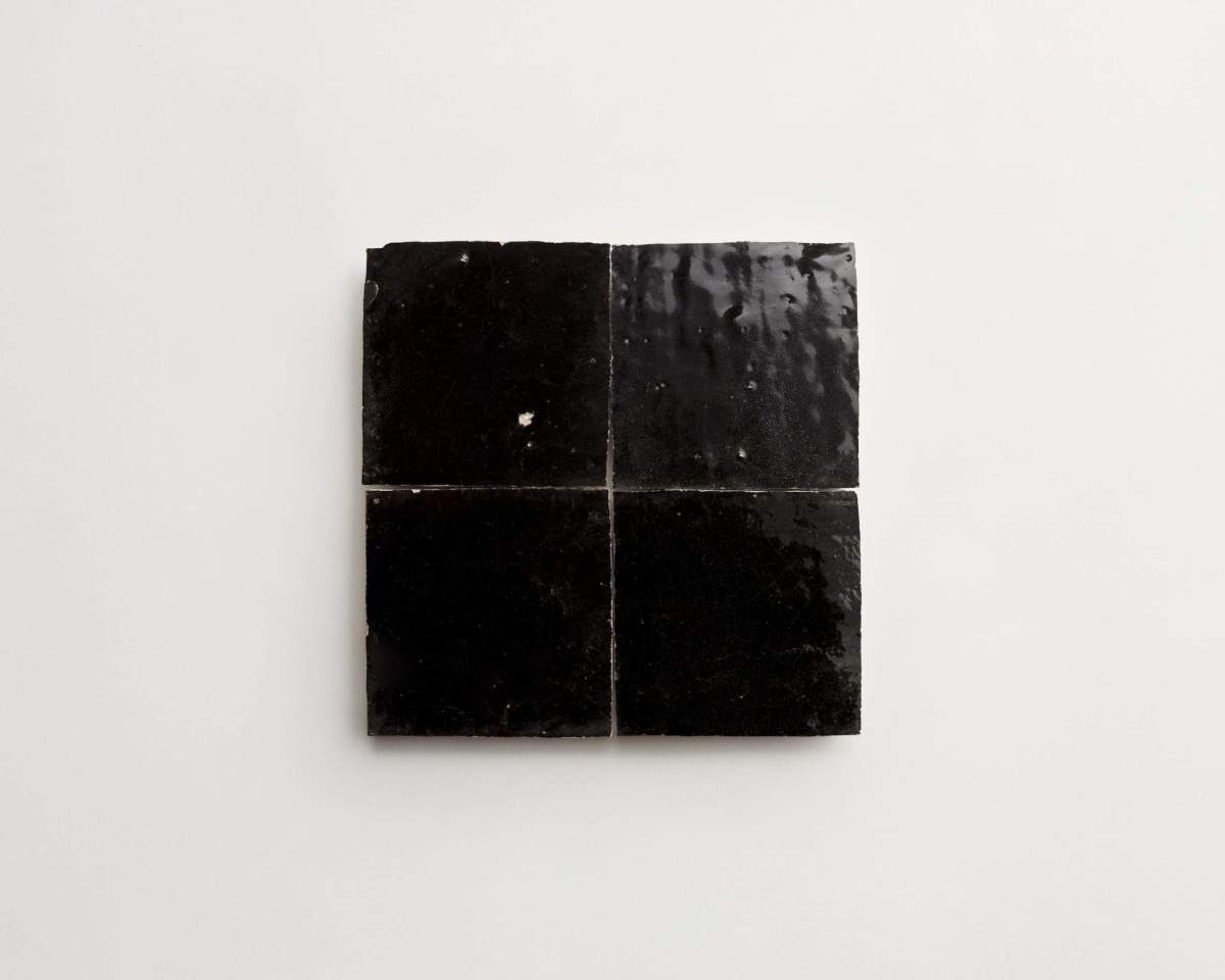 Zellige tiles scribe's ink black 4" square.