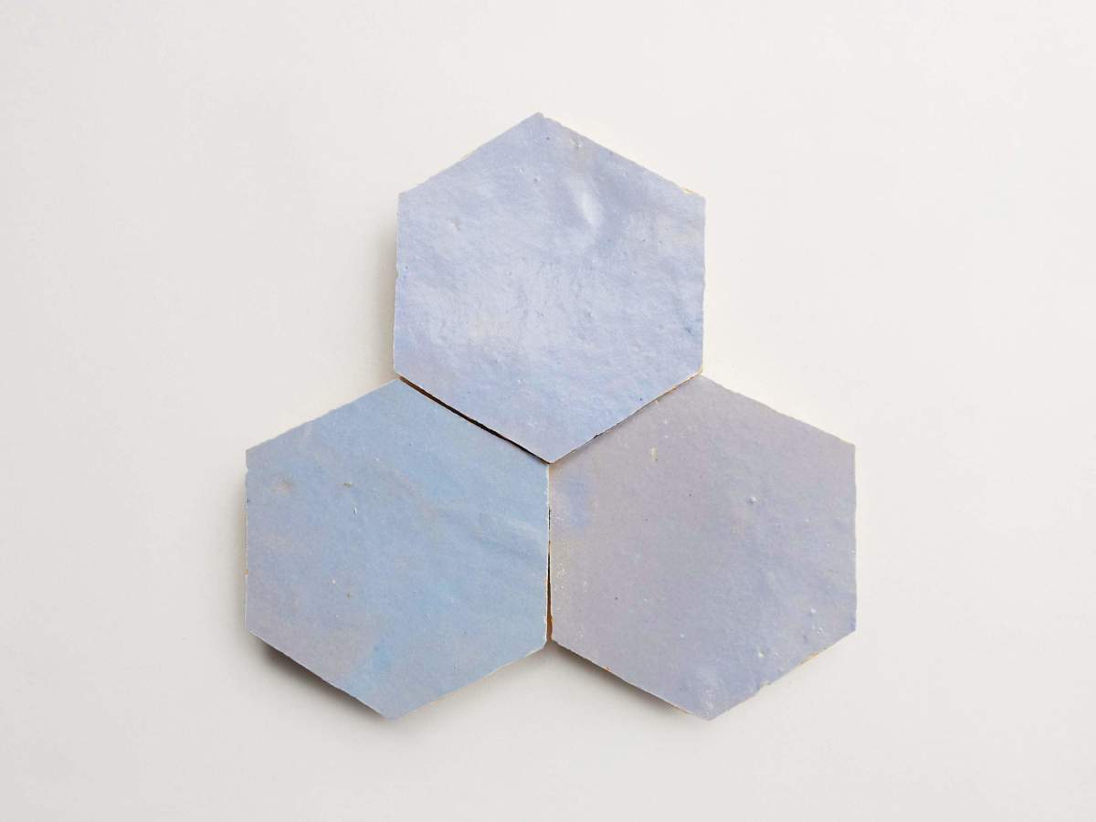 Zellige tile light blue sky bloom hexagon.
