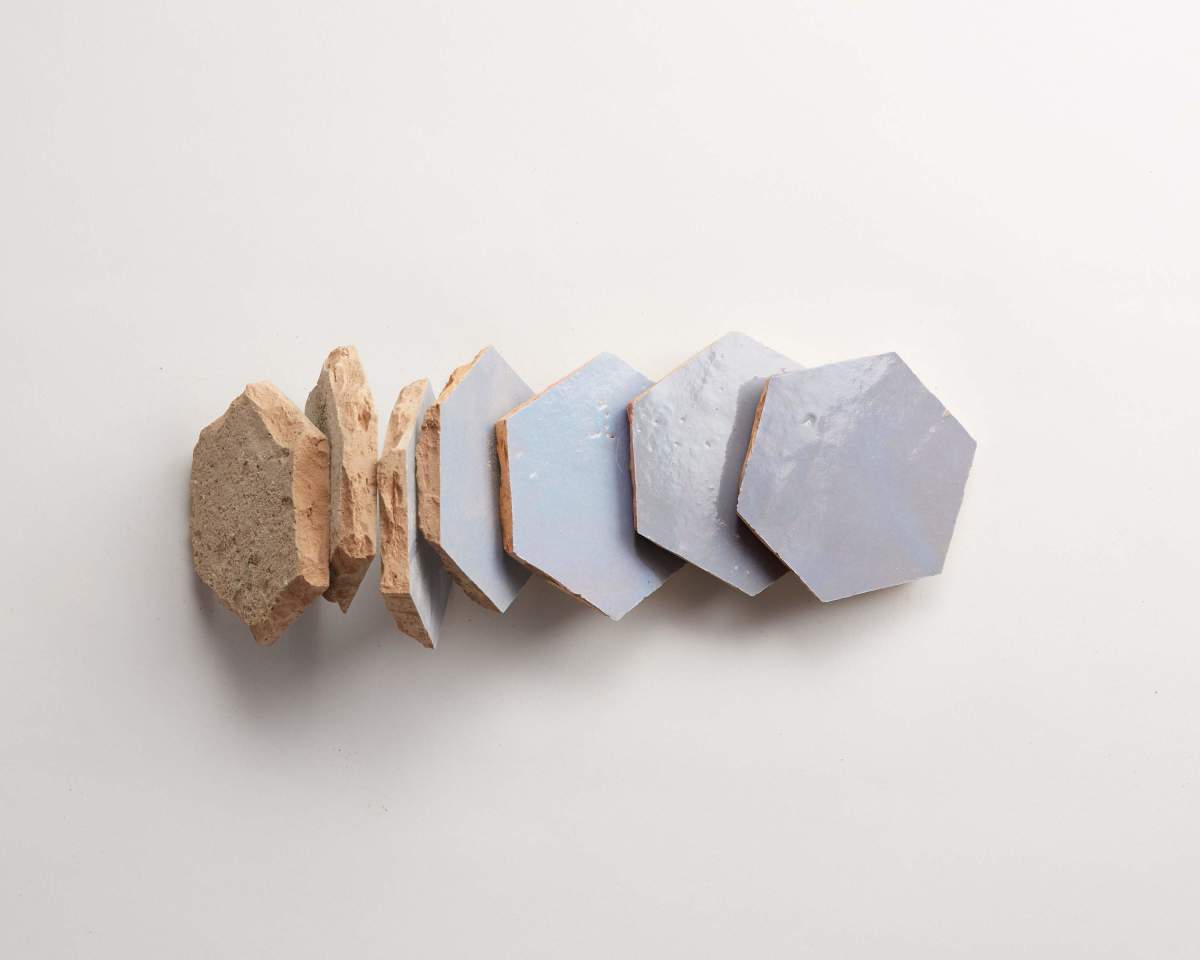 Zellige tile light blue sky bloom hexagon.