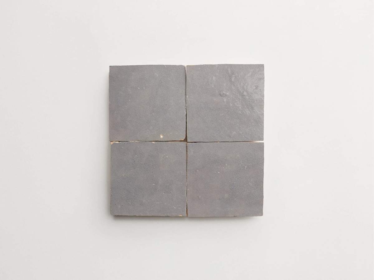 Zellige tiles grey tarnished silver 4" square.