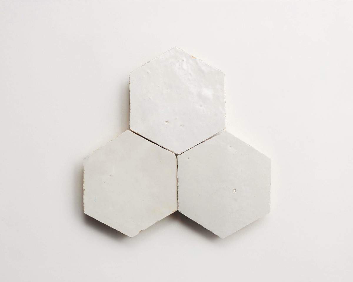 White zellige tile weathered white hexagon.