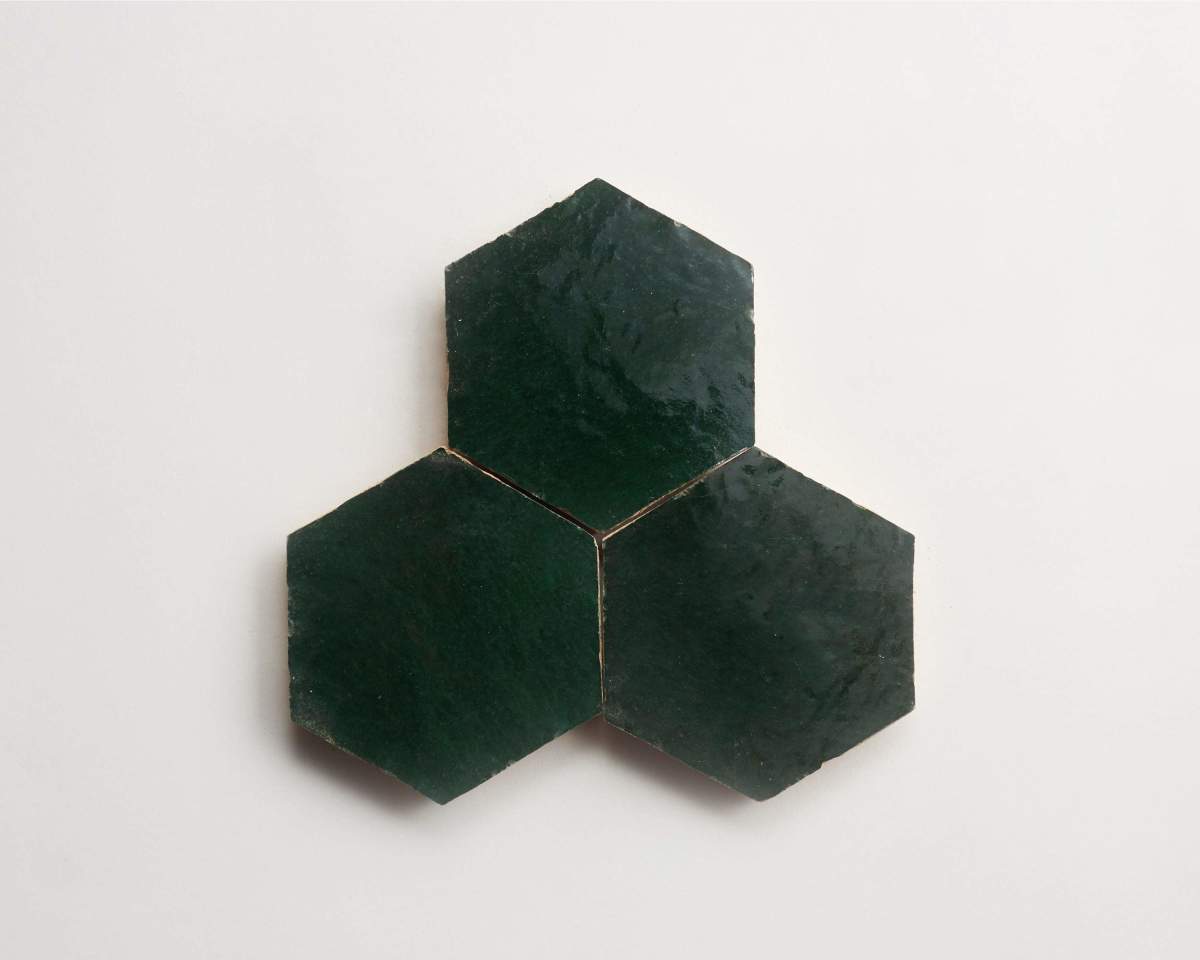 dark green zellige tile | cindered olive hexagon | clé
