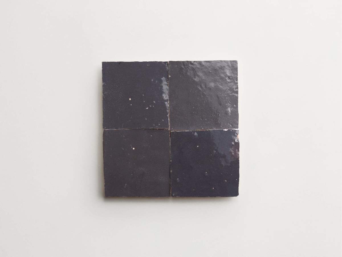 Zellige tiles battled armor grey 4" square.