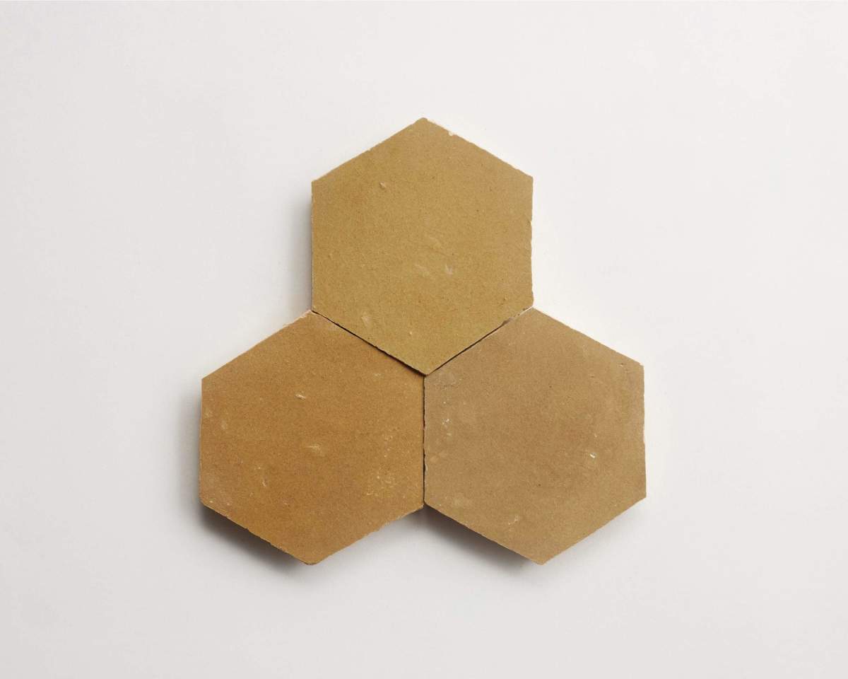 Zellige tile terracotta riverbed hexagon.