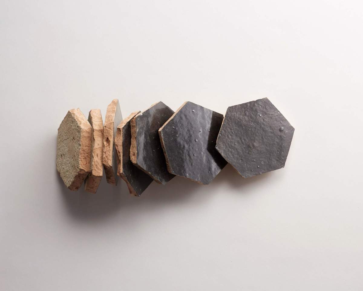 Zellige tile matte black charred cedar hexagon.