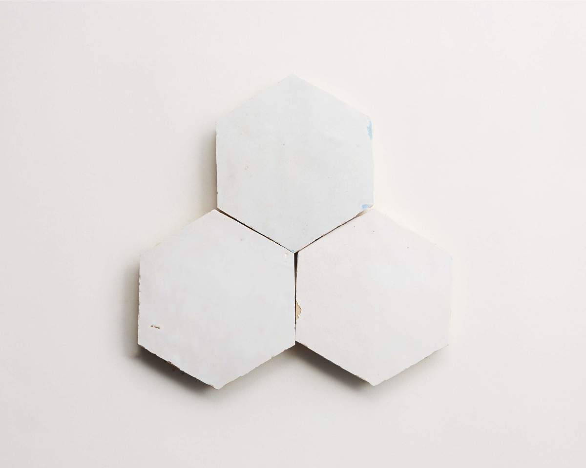 Zellige tile moroccan sea salt white hexagon.