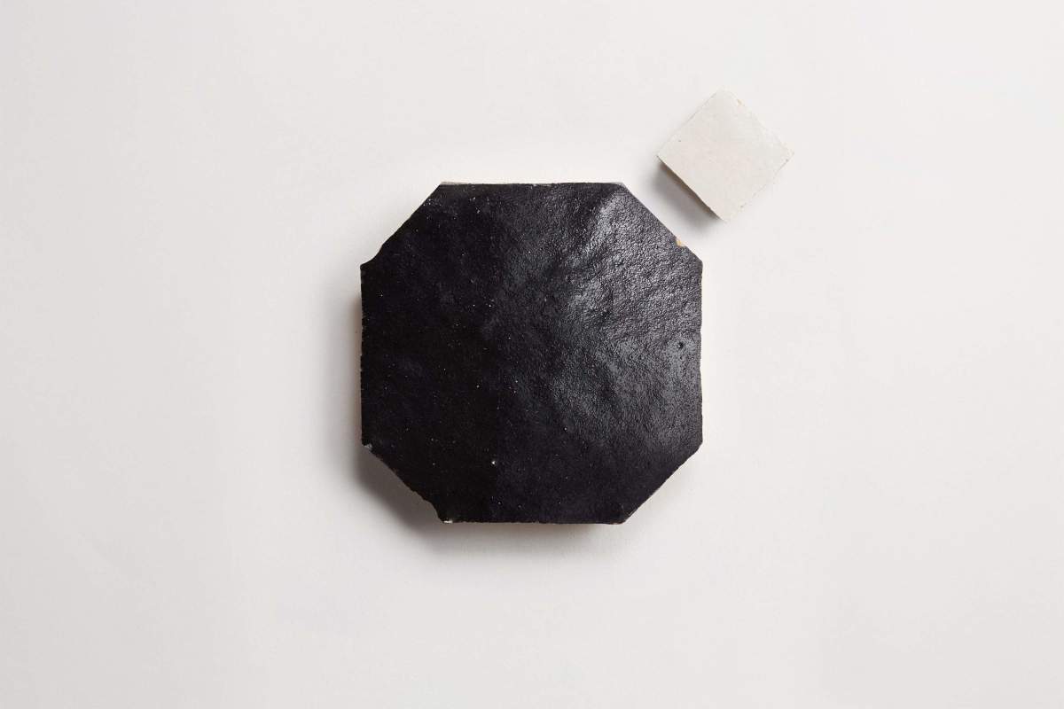 Charred cedar octagon & weathered white bouchon tile.