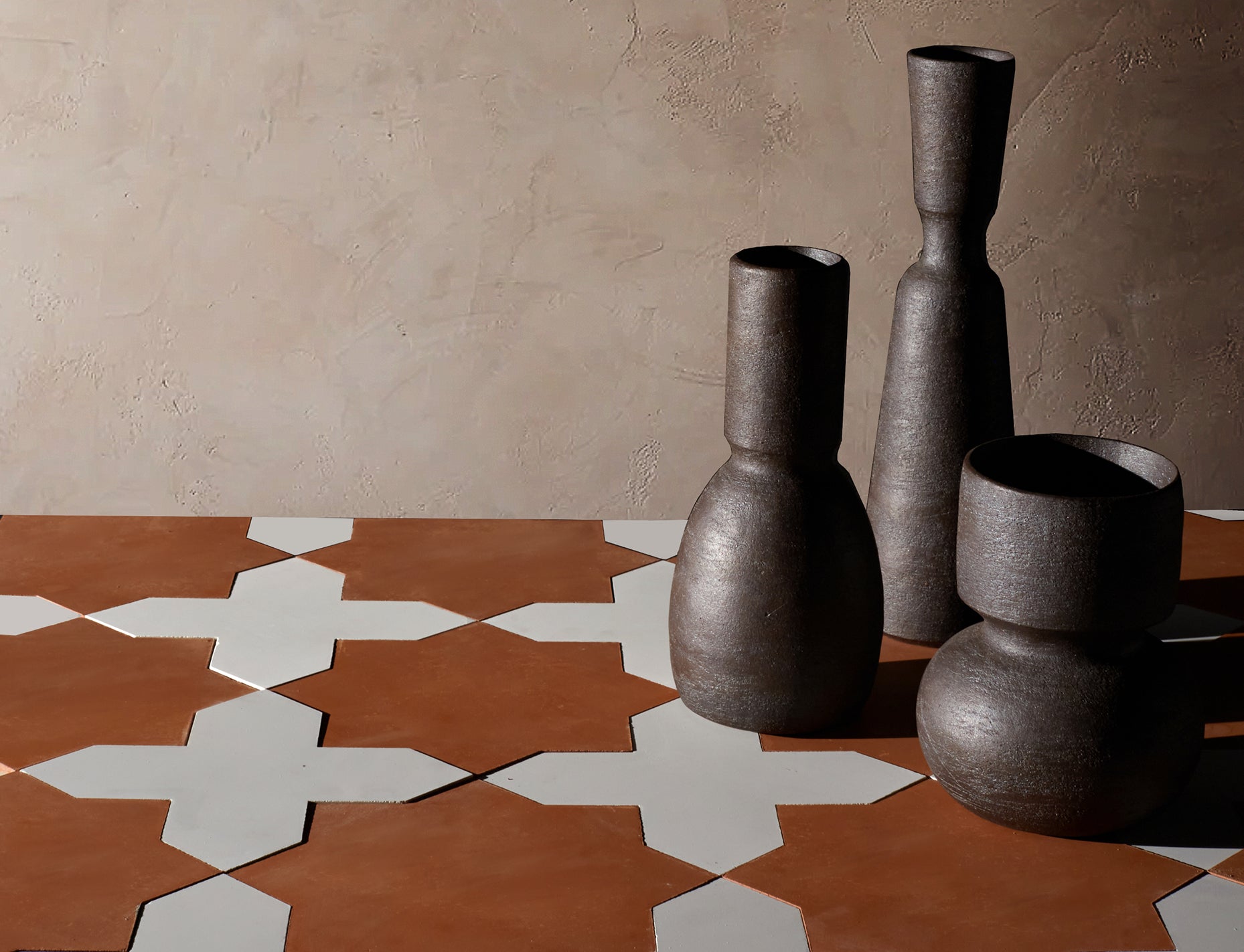 Cement star + cross tile bundle in white and terracotta colors
