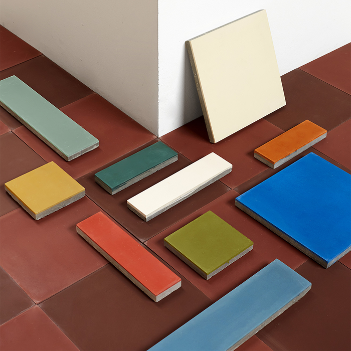Cement tiles of solid colors and various shapes