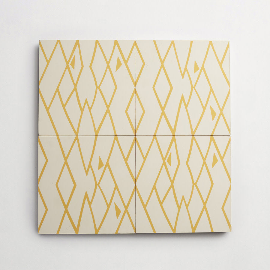 Eskayel | patterned cement tile | 8 in square | white & yellow | clé
