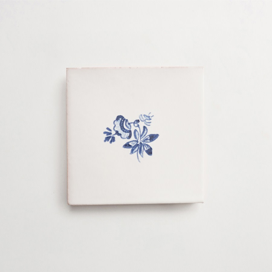 painted square tile blue flowers backsplash majolica delft