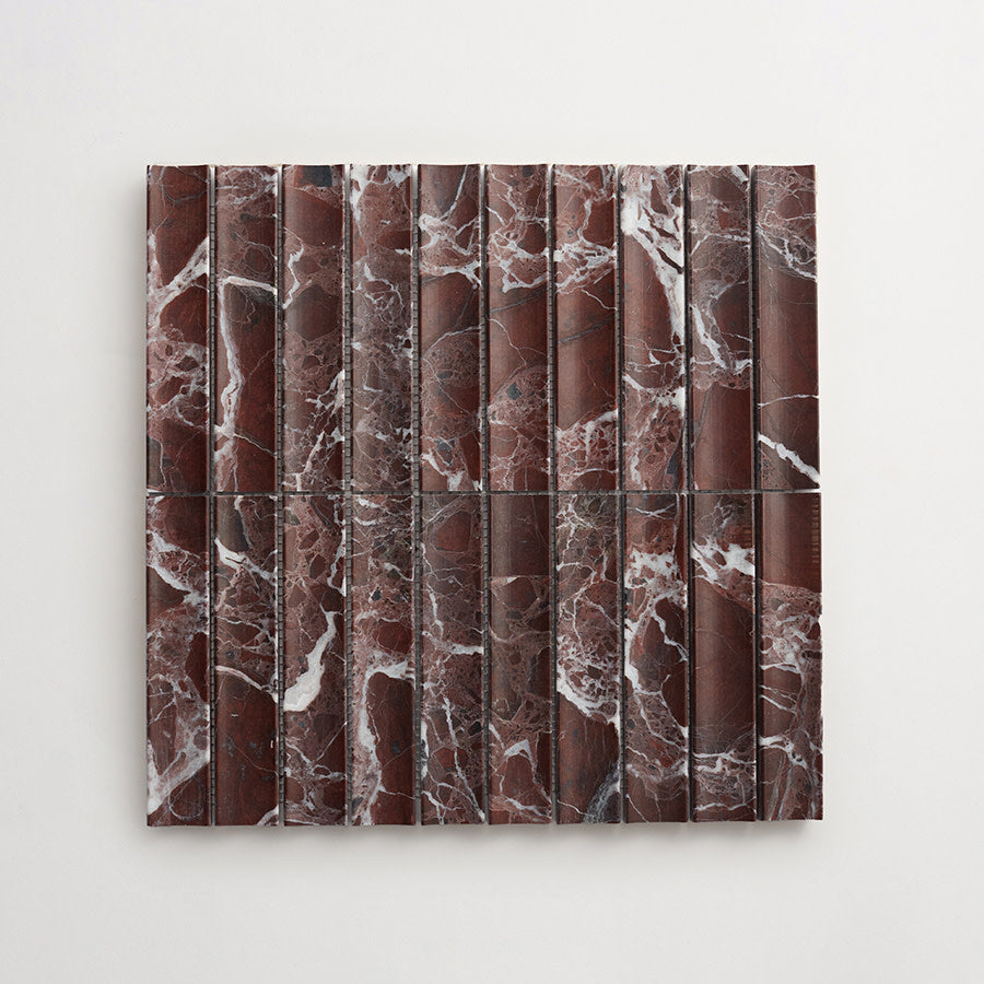 Stone tile | 6 x 1¼ | fluted mosaic sheet | Red | Honed | clé