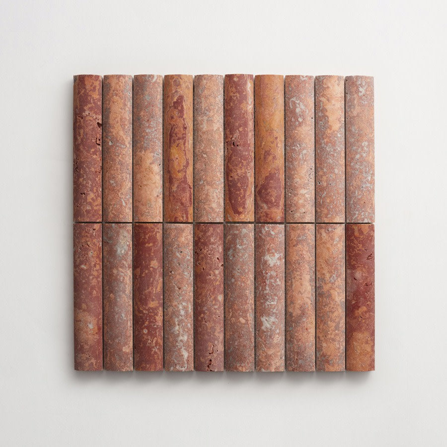 rounded 3d-wall tile | red travertine | cabochon short | clé