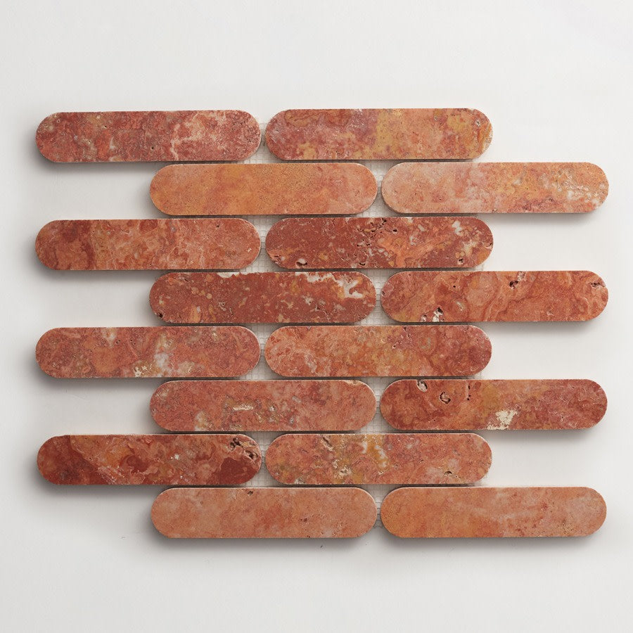 mosaic tile | oval tile |red travertine | lapidary | clé