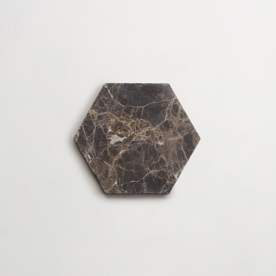 Lapidary stone tile | 6¾ in. hex | Brown | Tumbled | clé