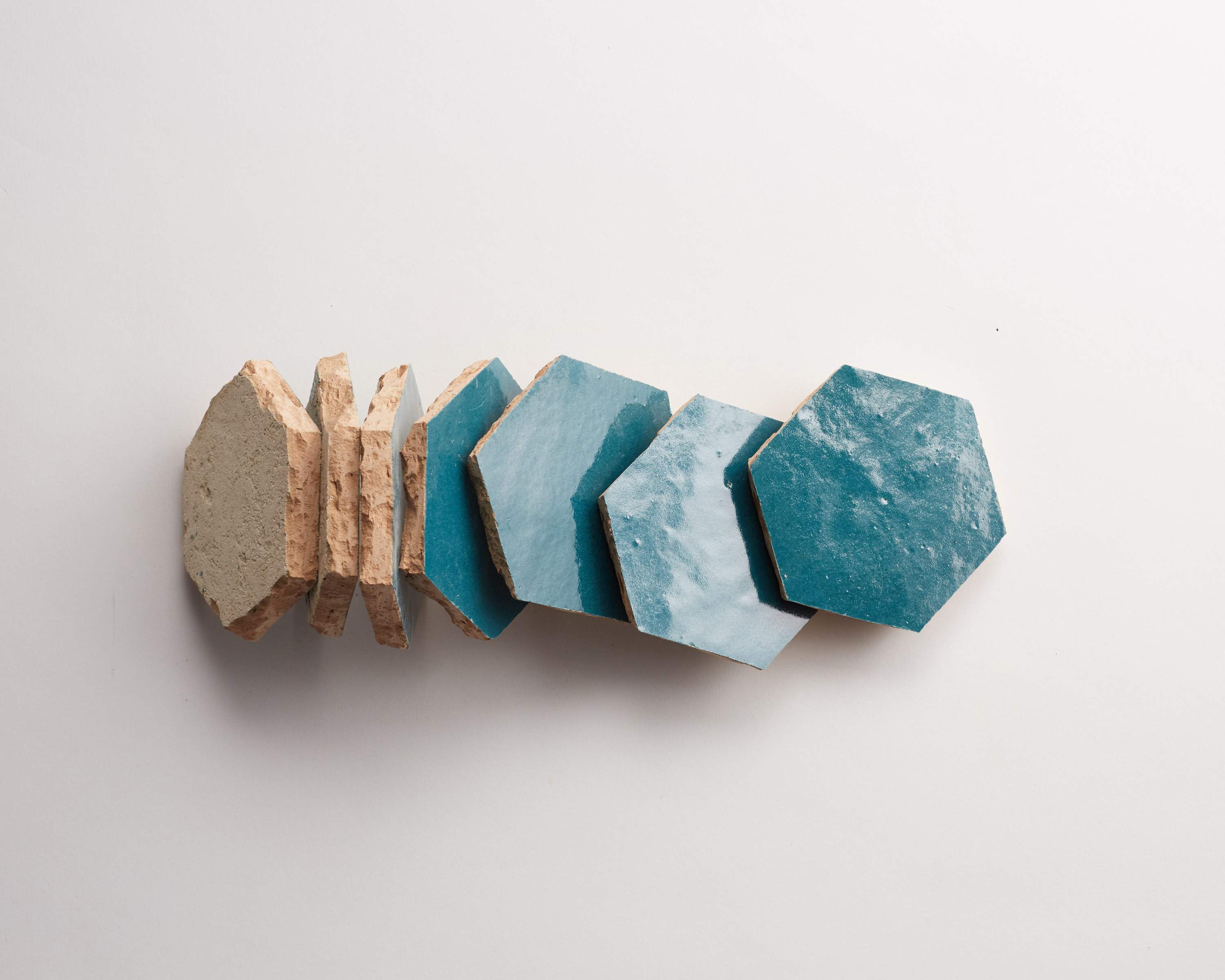 テルエ zellige tile | dark teal | fired opal hexagon | clé